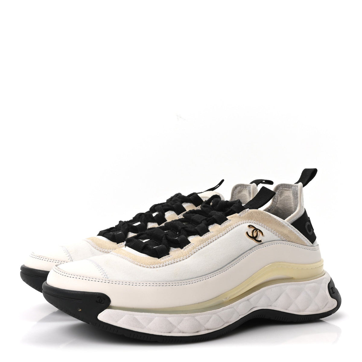 Velvet Calfskin Mixed Fibers CC Sneakers 39.5 Ivory Black