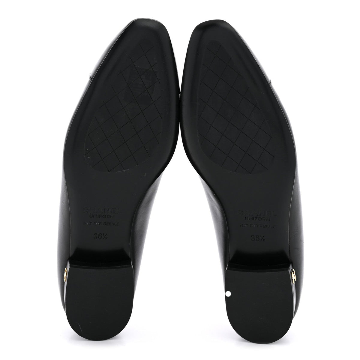 Lambskin Cap Toe CC Uniform Ballerina Flats 36.5 Black