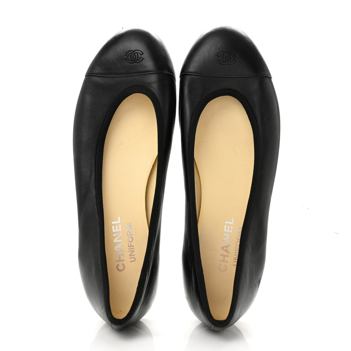 Lambskin Cap Toe CC Uniform Ballerina Flats 39 Black