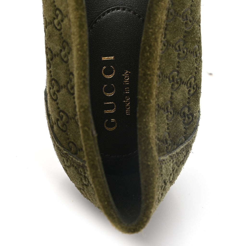 Suede Micro GG Horsebit Womens Kensington Moccasin Loafers 38.5 Green