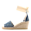 New Denim GG Monogram Pilar Ankle Wrap Espadrille Wedge Sandals 37 Light Blue
