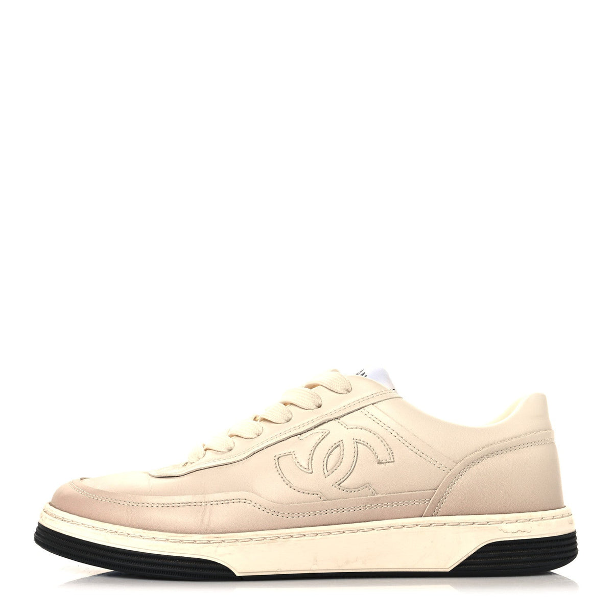 Printed Calfskin Womens CC Logo Sneakers 38 Beige