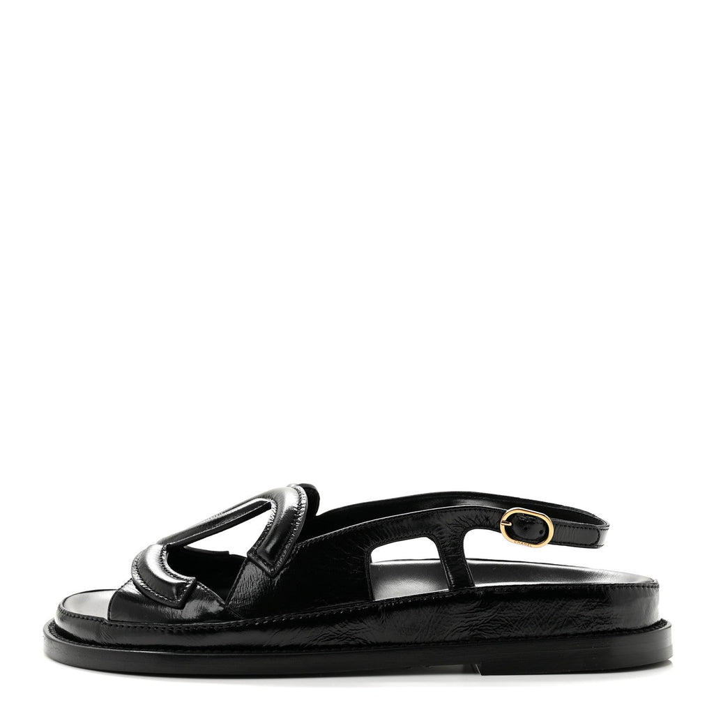 Shiny Crumpled Lambskin CC Cut Out Sandals 37 Black