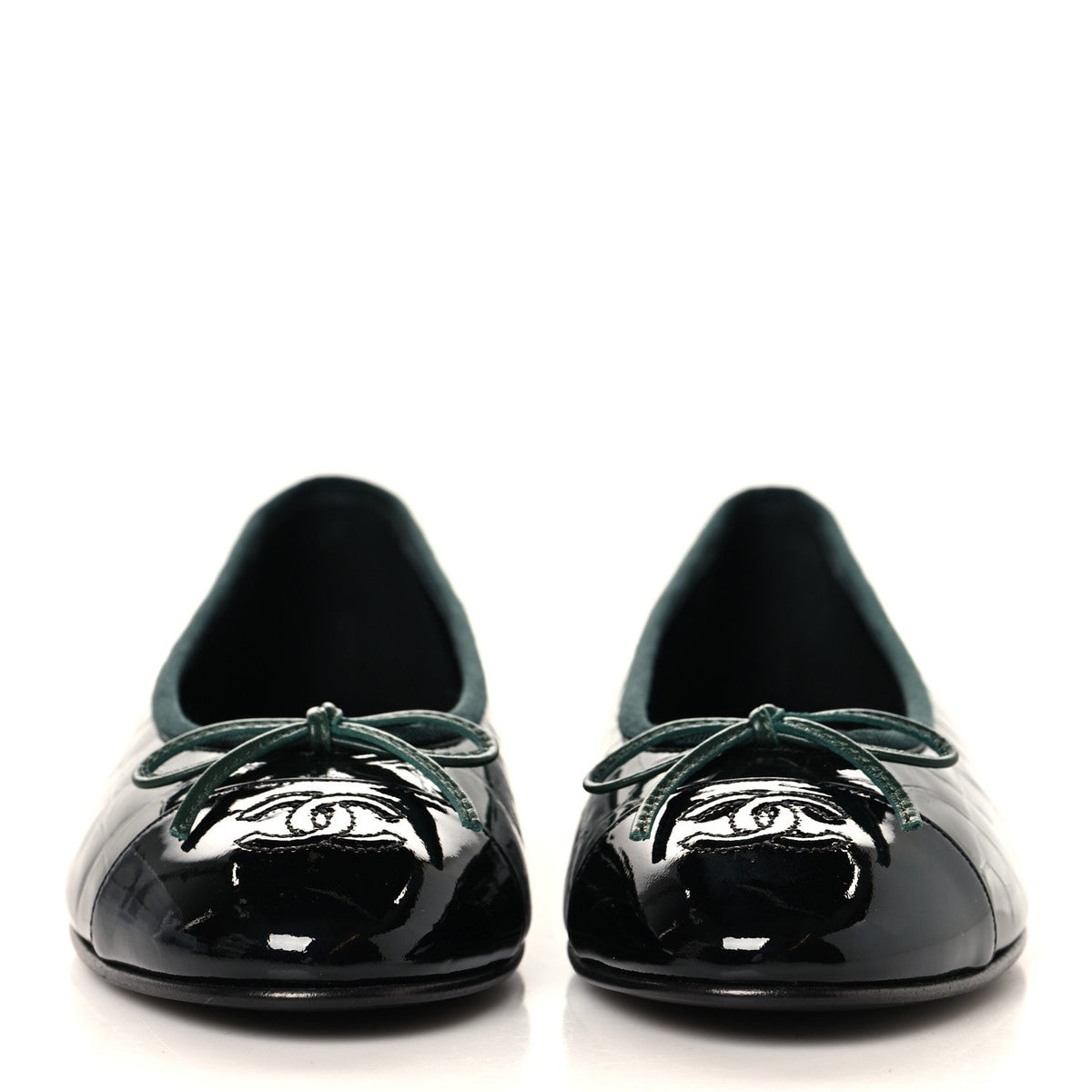 Patent Calfskin Crocodile Embossed Ballerina Flats 38 Dark Green Black