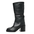 Calfskin Cap Toe High Boots 35 Black