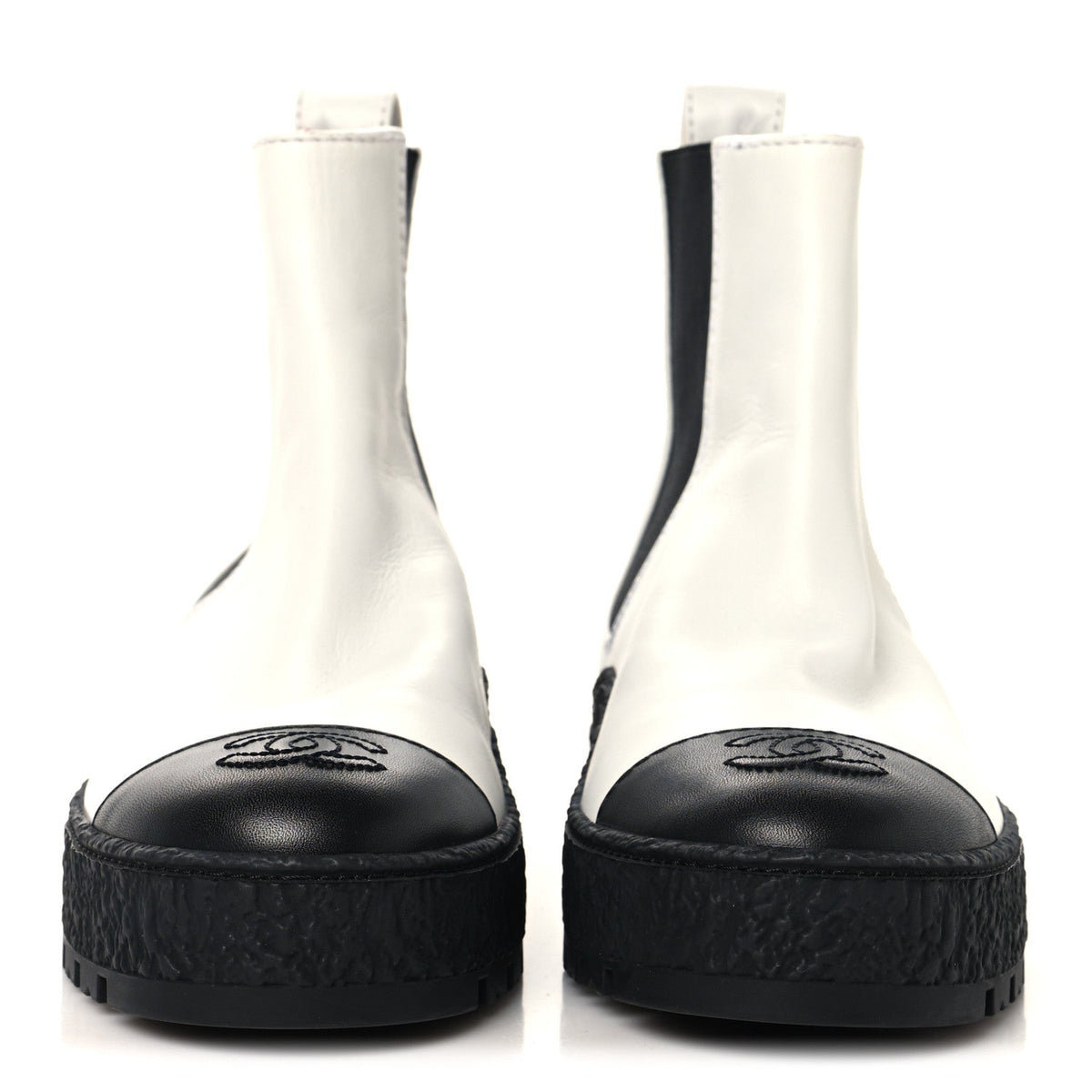 Calfskin Cap Toe CC Ankle Boots 36 White Black
