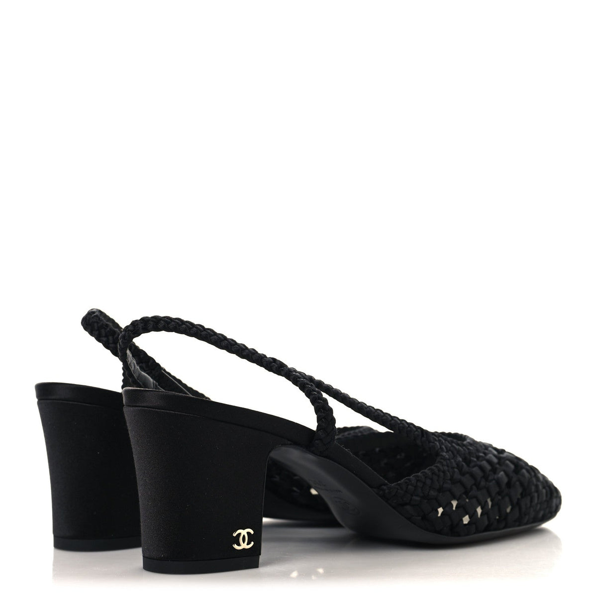 Satin Braided Slingback Flats 39.5 Black