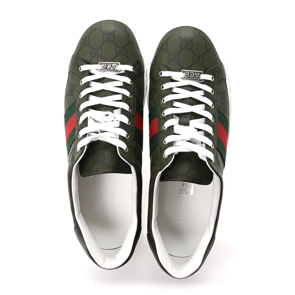 GG Supreme Monogram Web Mens New Ace Sneakers 9 Green