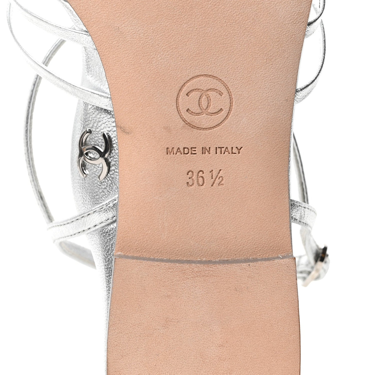 Laminated Lambskin CC Sandals 36.5 Silver