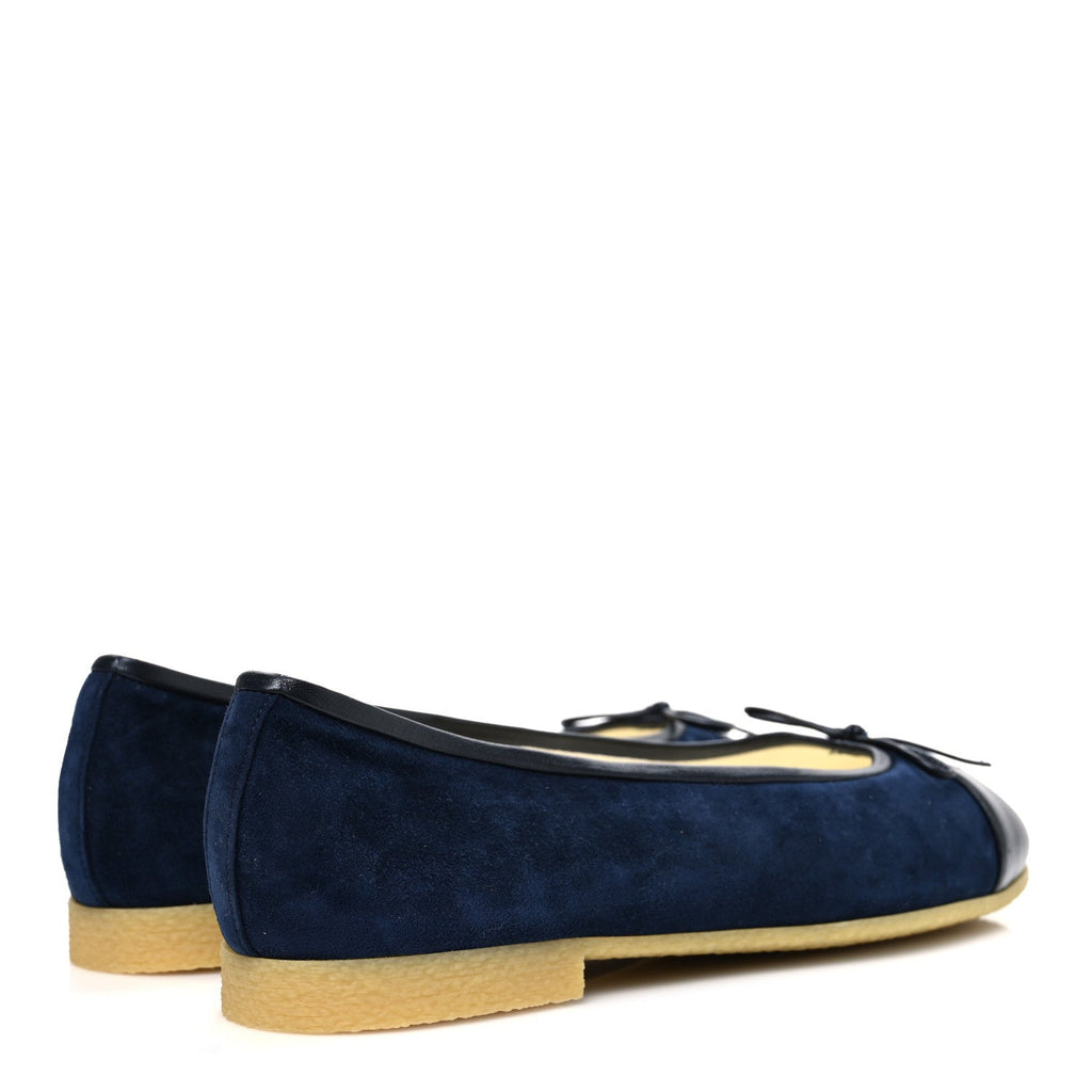 Suede Calfskin Cap Toe CC Ballerina Flats 40 Navy Black
