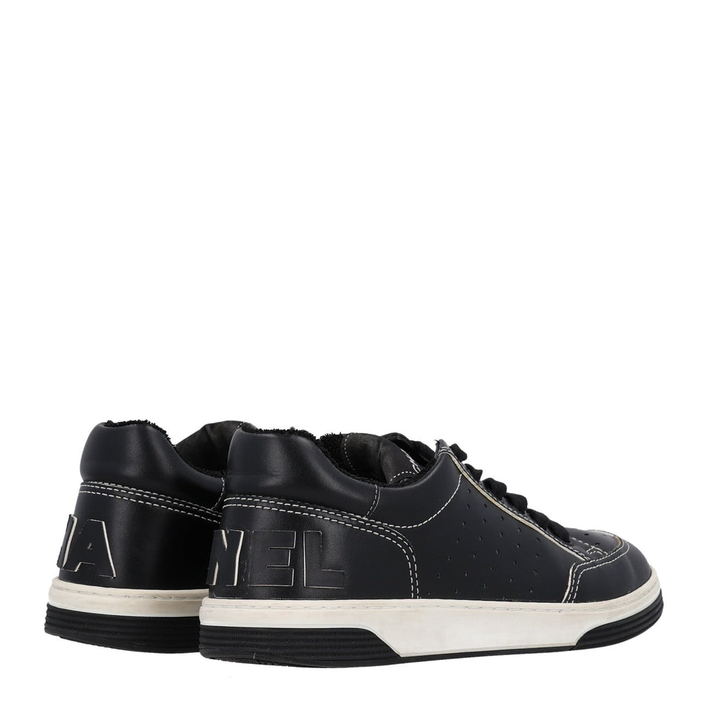 Calfskin Womens Logo Sneakers 38 Black White