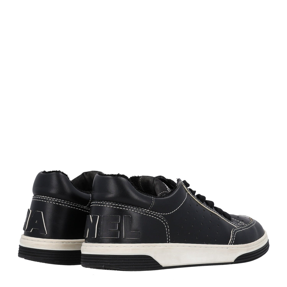 Calfskin Womens Logo Sneakers 38 Black White