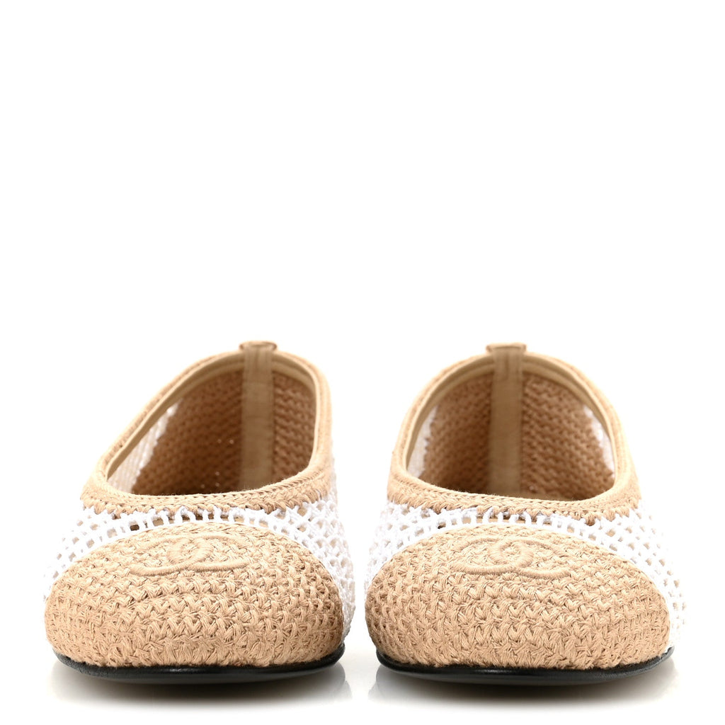 Raffia Cap Toe Ballerina Flats 38 White Beige