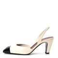 Lambskin Patent Calfskin Cap Toe CC Slingback Pumps 39.5 Ivory Black