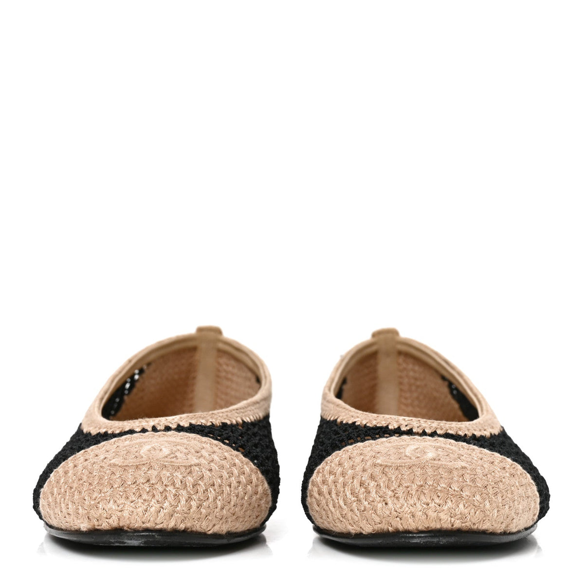 Raffia Cap Toe Ballerina Flats 39 Black Beige