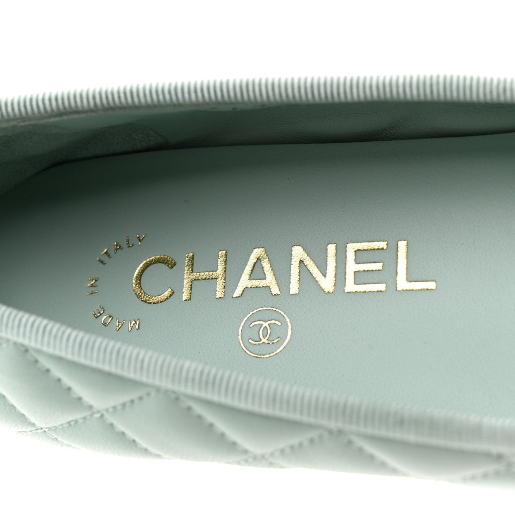 Lambskin Quilted CC Cap Toe Ballerina Flats 35 Light Blue Black