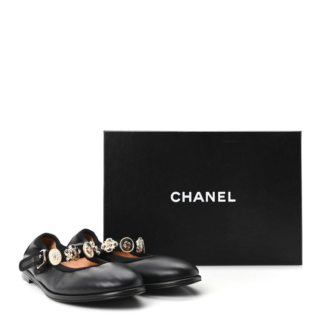 Lambskin Charm Mary Jane Flats 36.5 Black