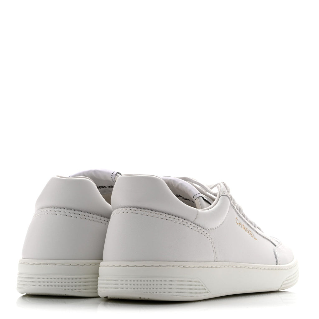 Calfskin Womens CC Logo Sneakers 39 White