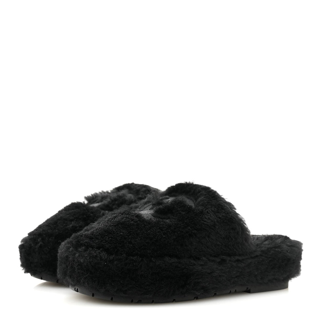 Shearling CC Flat Mules 35 Black