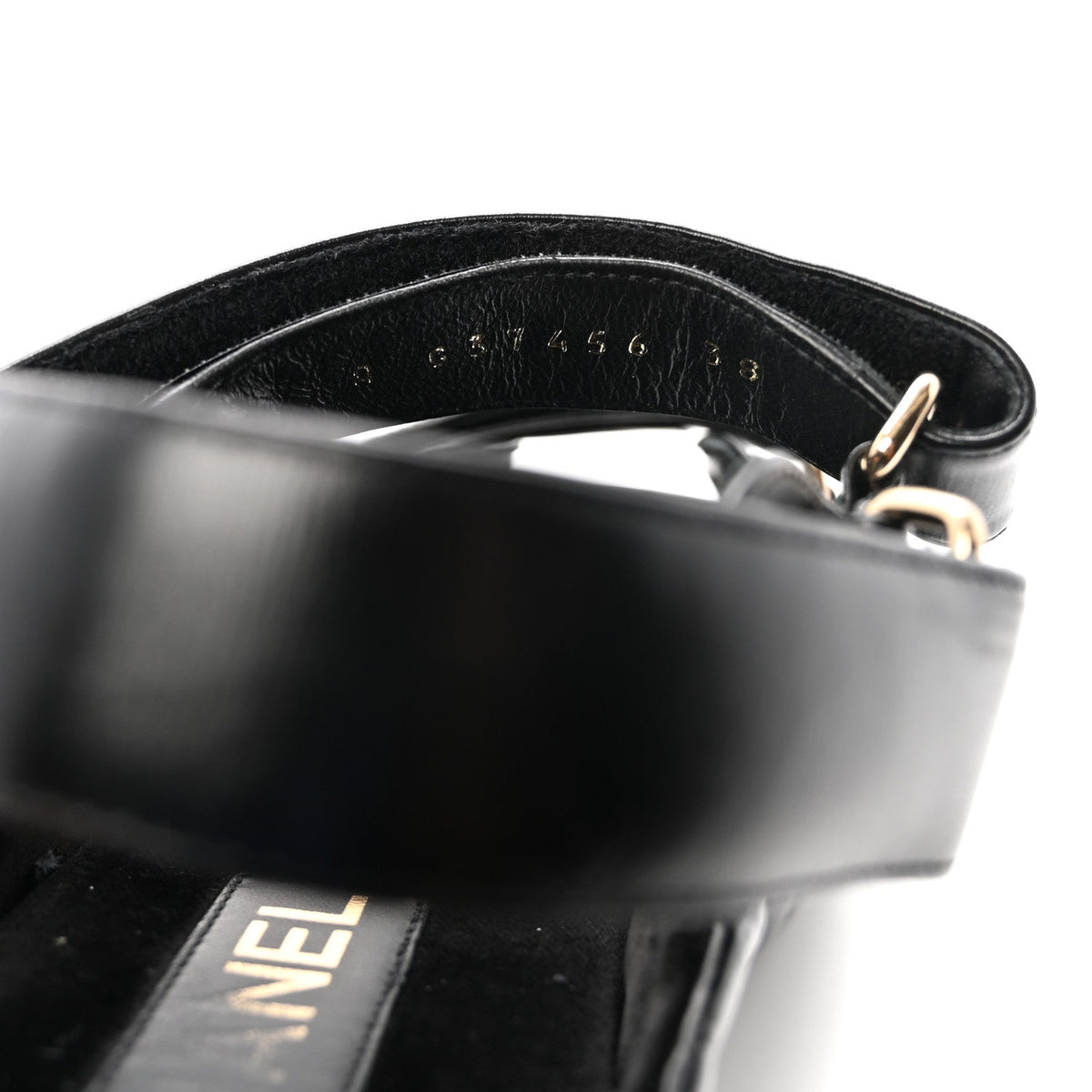 Shiny Calfskin Logo Platform Sandals 38 Black