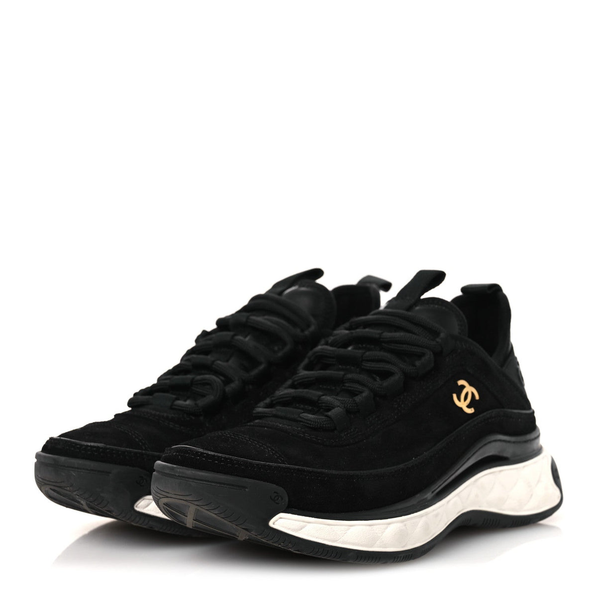 Suede Calfskin Nylon Grosgrain CC Sneakers 36 Black
