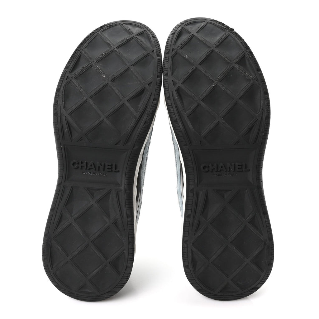 Suede Calfskin Nylon Grosgrain CC Sneakers 38.5 Light Blue