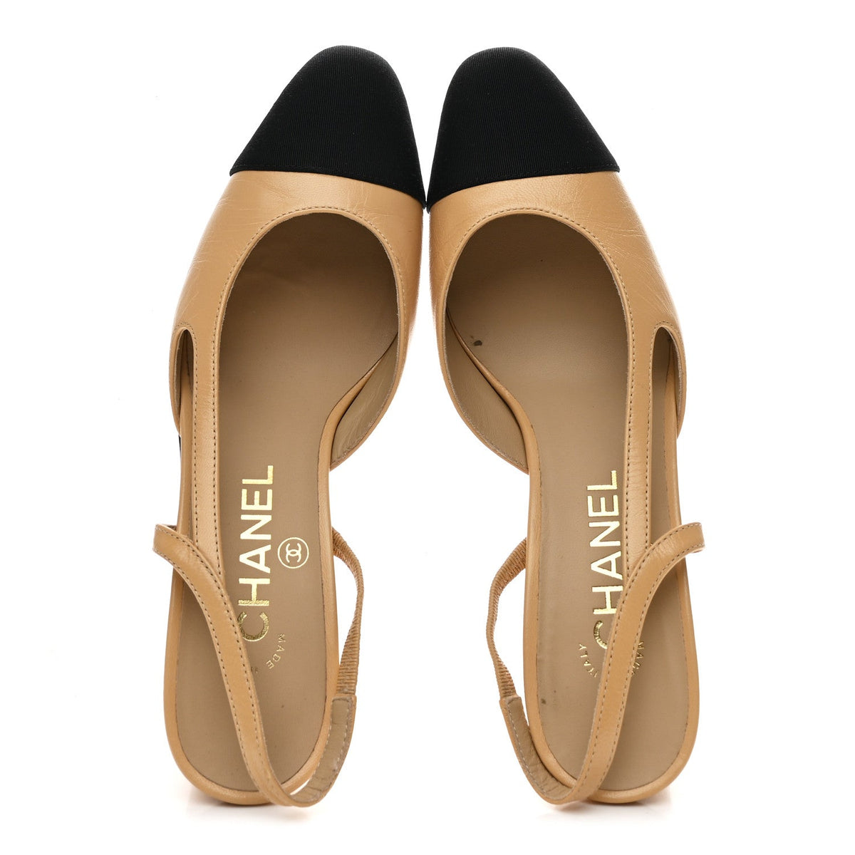 Goatskin Grosgrain Cap Toe CC Slingback Pumps 36.5 Beige Black