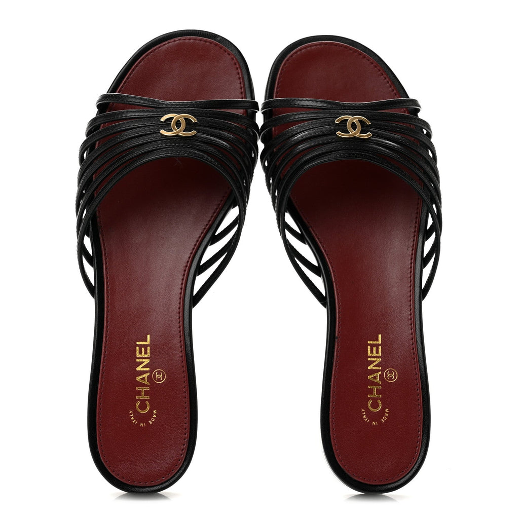 Goatskin Caged CC Slide Sandals 37 Black