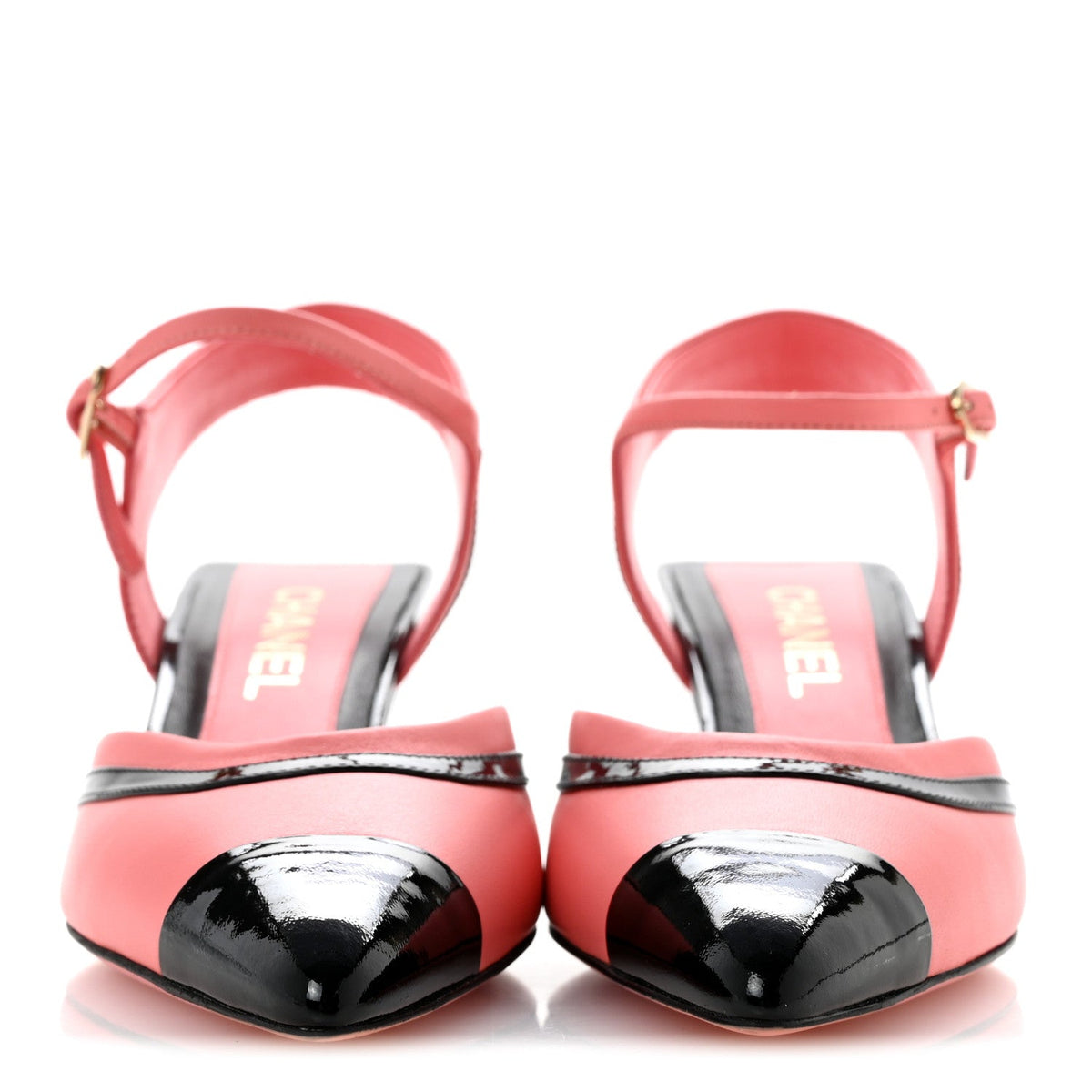 Patent Calfskin CC Ankle Strap Sandals 38 Pink Black