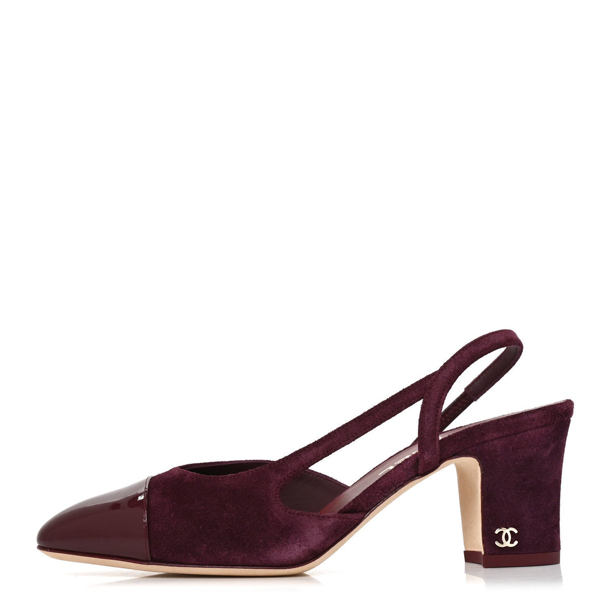 Suede Patent Cap Toe CC Slingback Pumps 37 Burgundy
