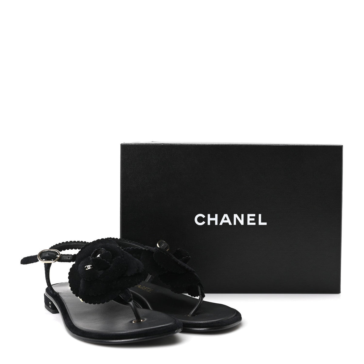 Velvet Pearl Camellia Thong Sandals 37.5 Black