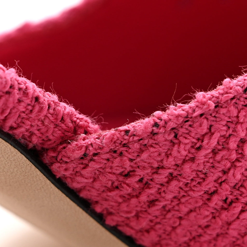 Tweed Grosgrain Cap Toe CC Slingback Pumps 37 Pink Black