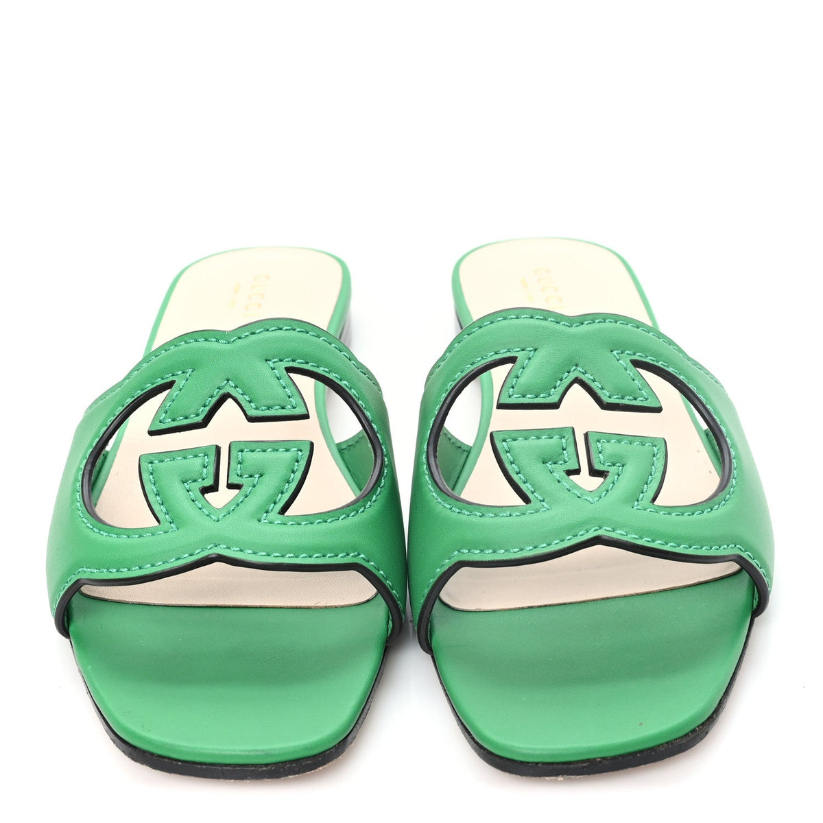 Cosmos Softy Calfskin Interlocking G Cut Out Slide Sandals 38.5 New Shamarock