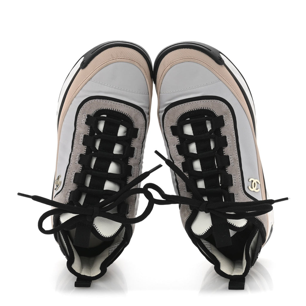 Suede Calfskin Mixed Fibers CC Sneakers 39 Pink Grey