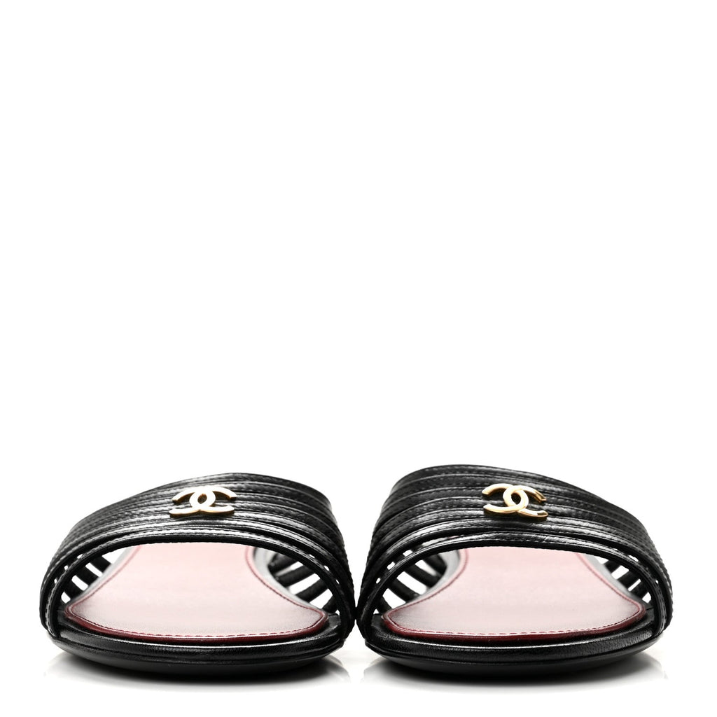 Goatskin Caged CC Slide Sandals 35.5 Black
