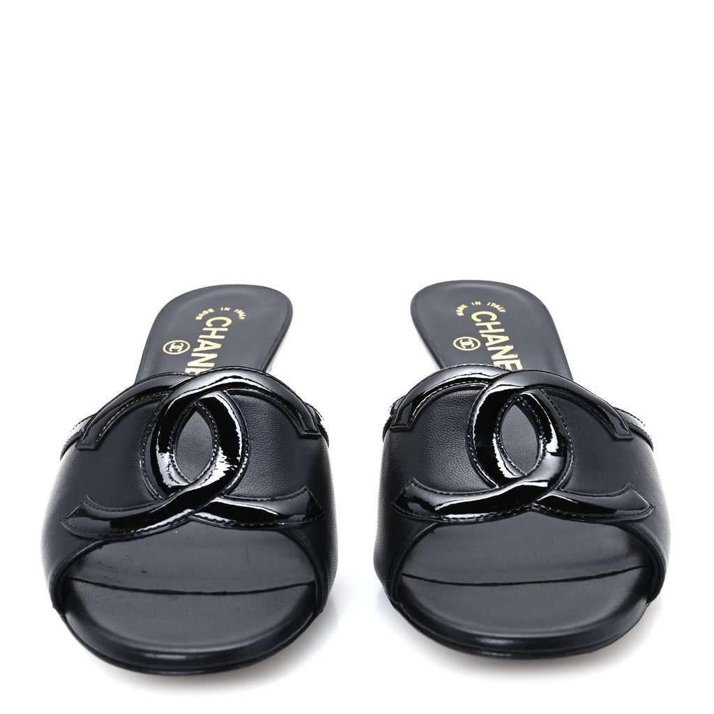 Lambskin CC Cutout Mules 38 Black