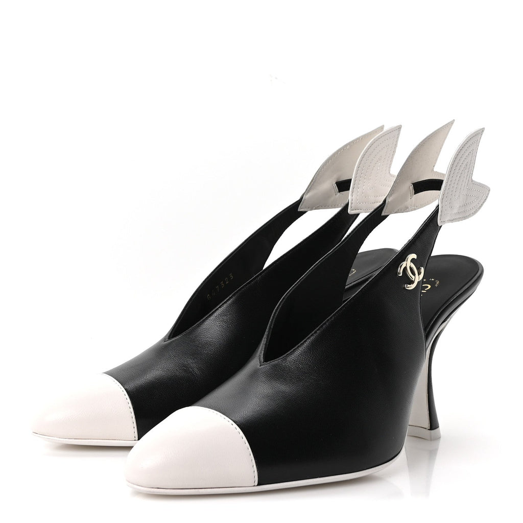 Lambskin Slingback Pumps 36.5 Black White