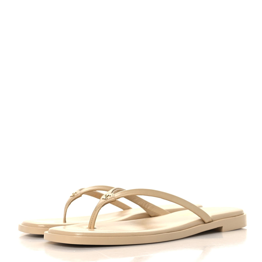 Goatskin CC Times Square Thong Sandals 37.5 Beige