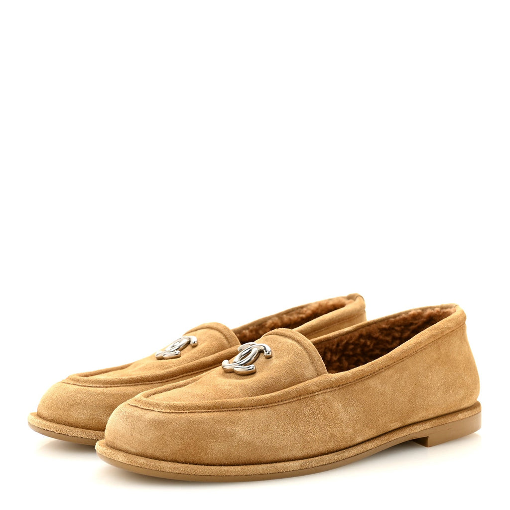 Suede Calfskin CC Loafers 37.5 Dark Beige