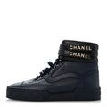 Lambskin Logo High Top Sneakers 36 Navy Black