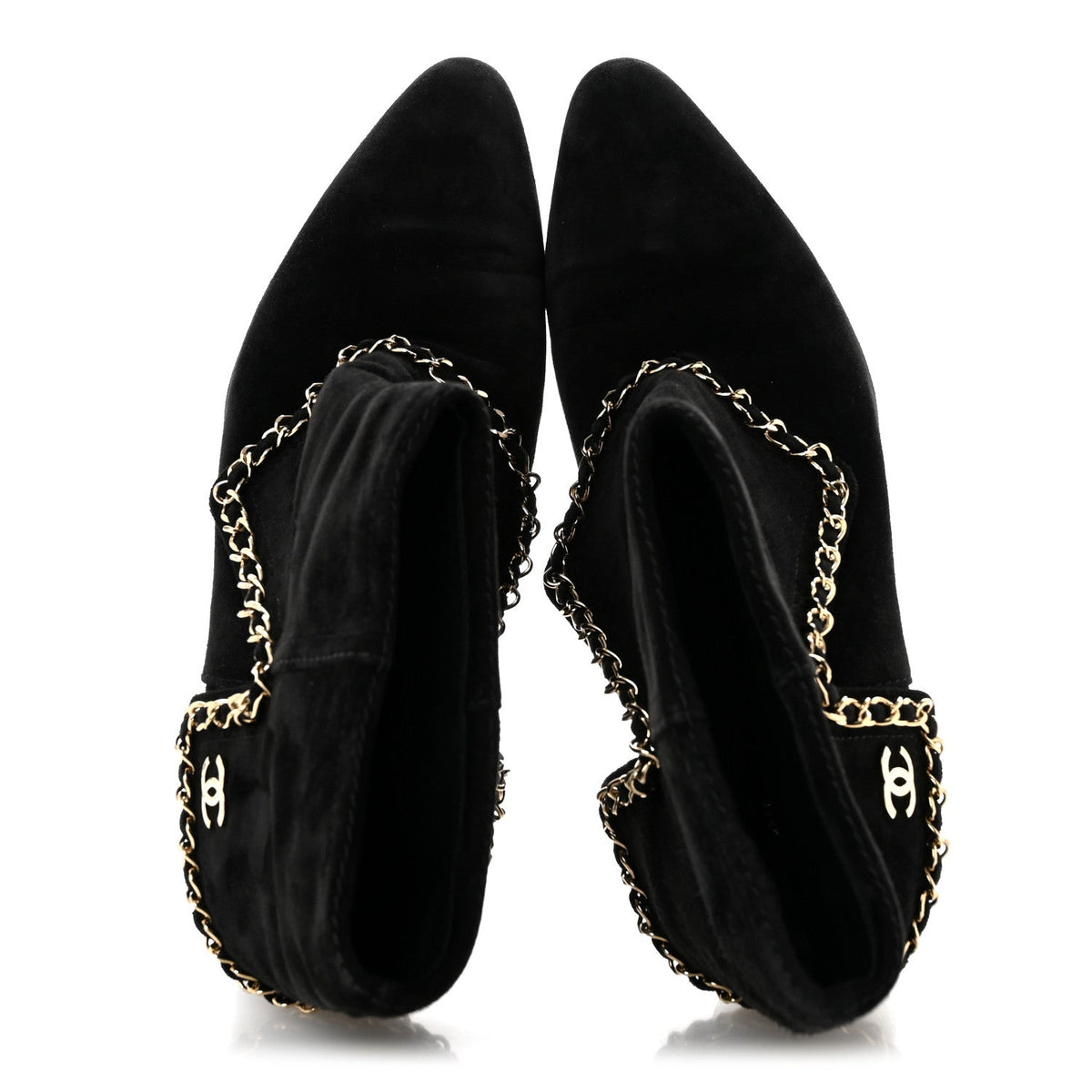 Suede Calfskin Chain CC Short Boots 38 Black