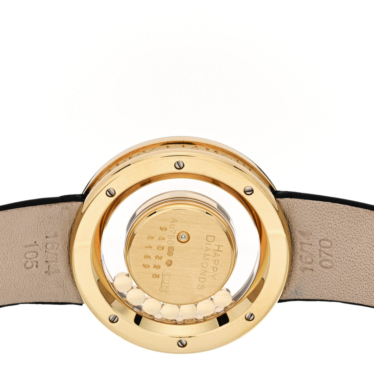 18K Yellow Gold Alligator Diamond Bezel 30mm Happy Diamonds Automatic Watch