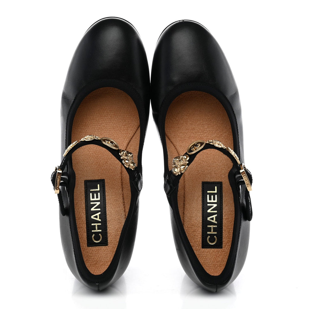 Lambskin Mary Jane Charm Pumps 39.5 Black