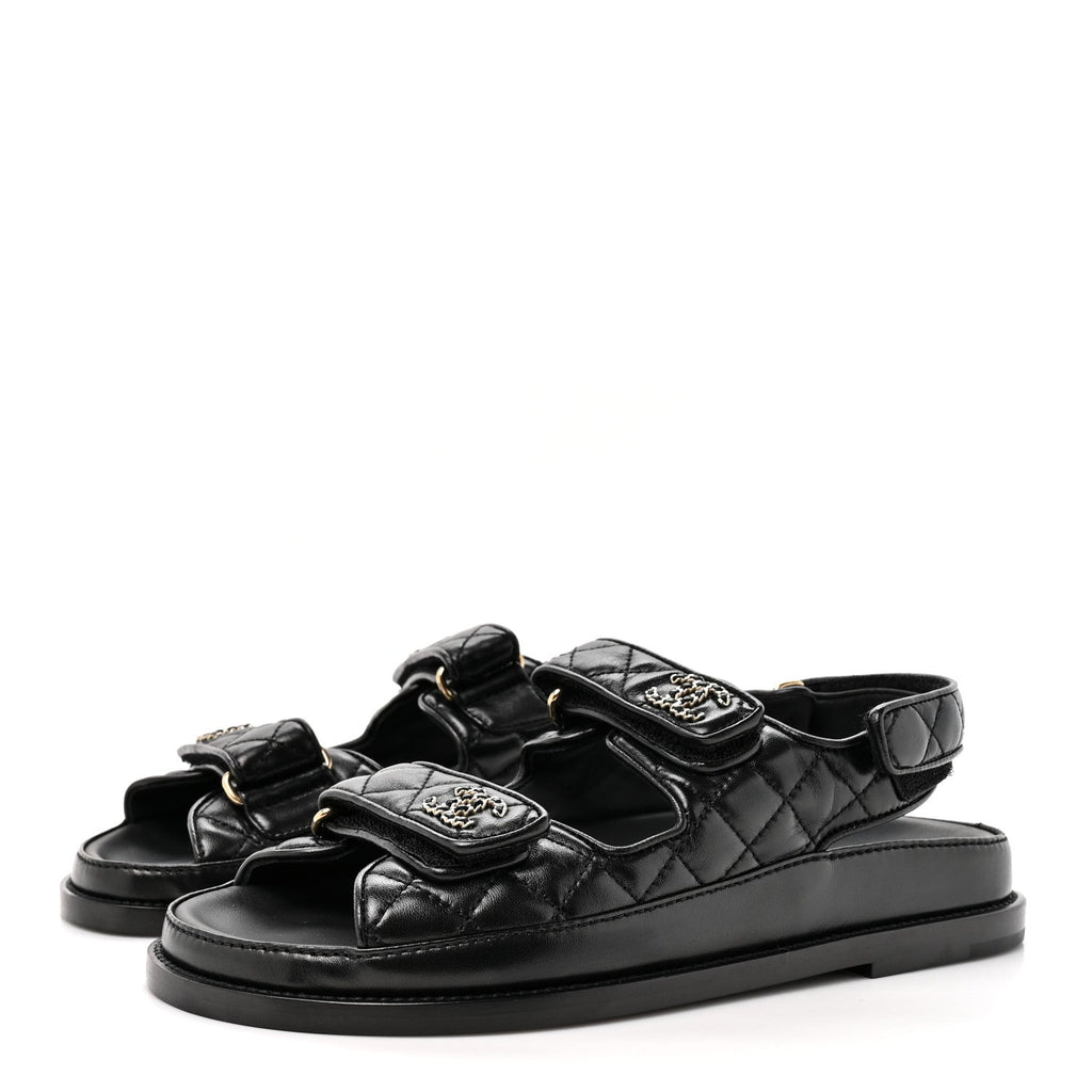 Grained Calfskin Velcro Dad Sandals 38 Black