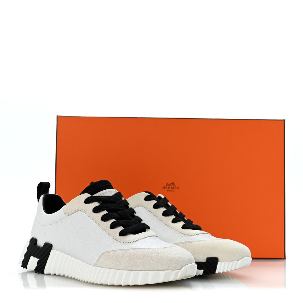 Calfskin Suede Goatskin Bouncing Sneakers 36.5 White Black