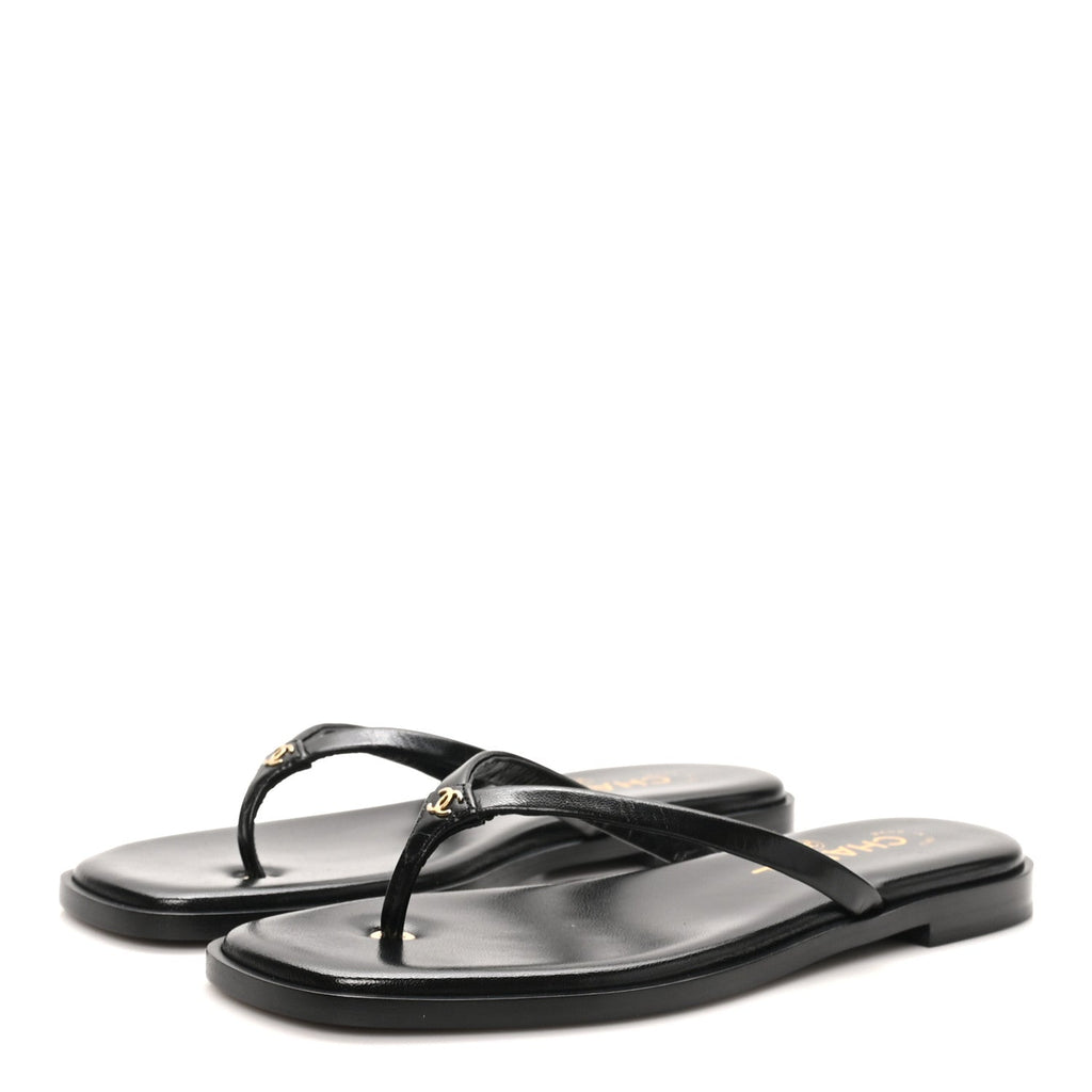 Goatskin CC Times Square Thong Sandals 37 Black