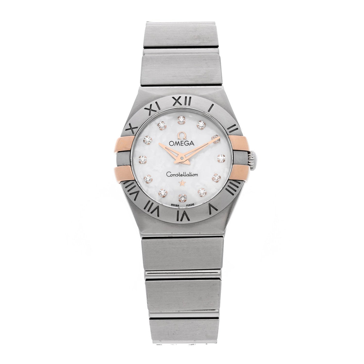 Stainless Steel 18K Red Gold Diamond Mother of Pearl 24mm Constellation Quartz Watch 123.20.24.60.55.005