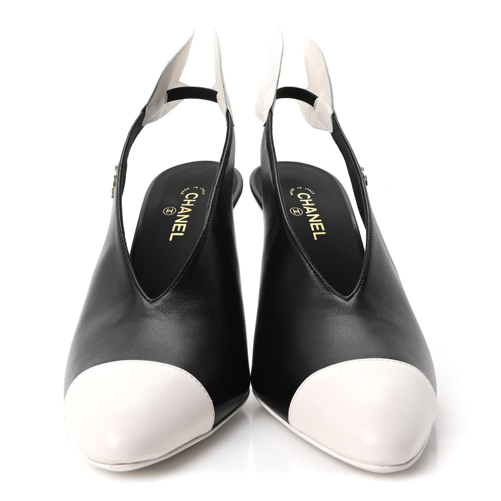 Lambskin Slingback Pumps 36.5 Black White