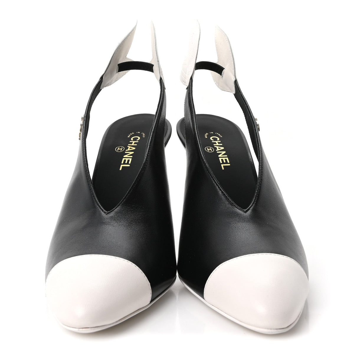 Lambskin Slingback Pumps 36.5 Black White
