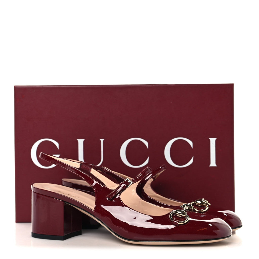 Vernice Crystal Horsebit Charlotte 42mm Slingback Pumps 38.5 Rosso Ancora